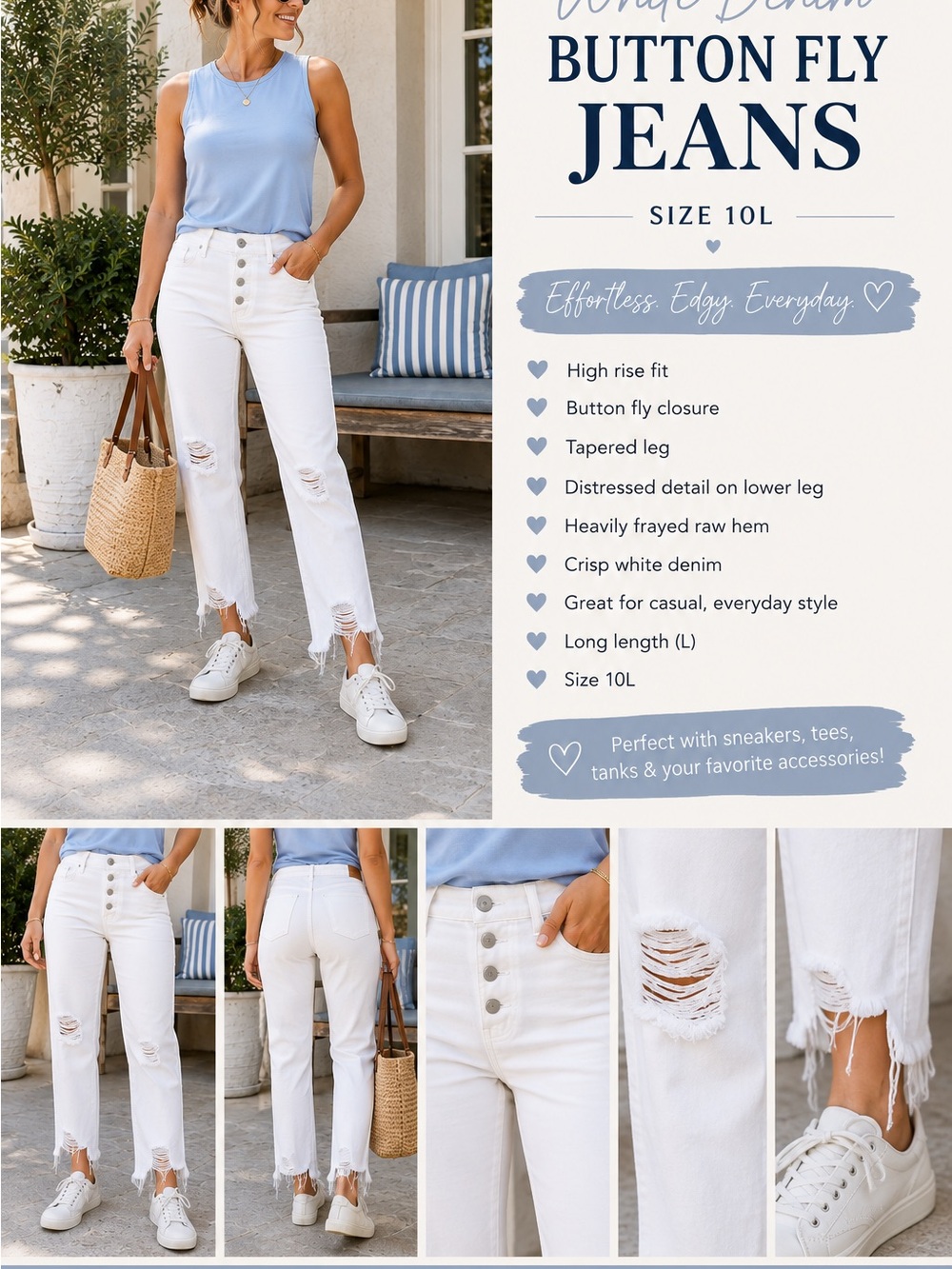 GAP White Button-Fly Distressed Ankle Jeans